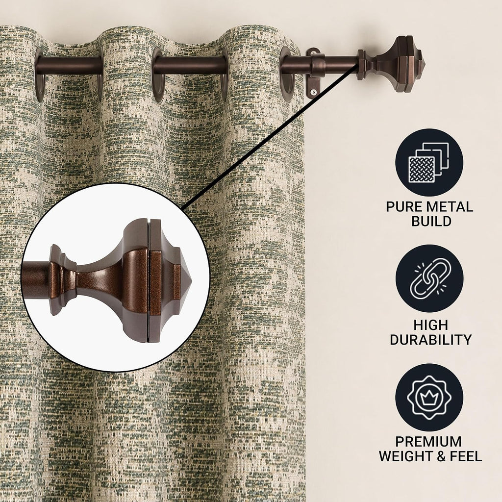 Deco Window Curtain Rods for Windows 44 – 120 Inch, 3/4 Inch Heavy Duty Extendable Metal Drapery Rod, Adjustable Curtain Rod with Decorative Hexagon Finials for Living Room Bedroom, Brown Oil Rubbed