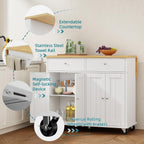 Shintenchi Kitchen Island with Drop Leaf, Rolling Kitchen Cart with Storage on Wheels, Table Bar Cart for Kitchen with Towel Rack & Seating Area for Dining Room, White