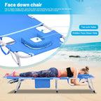 3 in 1 Heavy Duty Tanning Chair with Face Hole, Outside Portable Lay Flat Beach Lounge Chair, 5 Position Folding Chaise Lounge Chairs for Beach, Pool, Lawn, Patio, Blue