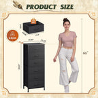 WLIVE Black Tall Dresser for Bedroom, 6 Drawer Dressers & Chests of Drawers, Fabric Dresser for Closet, Living Room, Night Stand with Metal Frame, Storage Tower with Fabric Bins, Wood Top