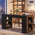 Tribesigns 63" Bar Table, Rectangular Counter Height Pub Table with Storage Shelves, Industrial Home Bar Units for Dining Room, Kitchen, Bistro, Restaurant, Black & Brown
