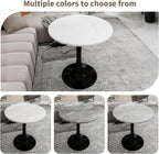 27.5" Round Side Table - White Marble Top with Tapered Pedestal Base, Modern Minimalist End Table for Living Room, Coffee Table with Sturdy Design, Easy to Clean,Black Base