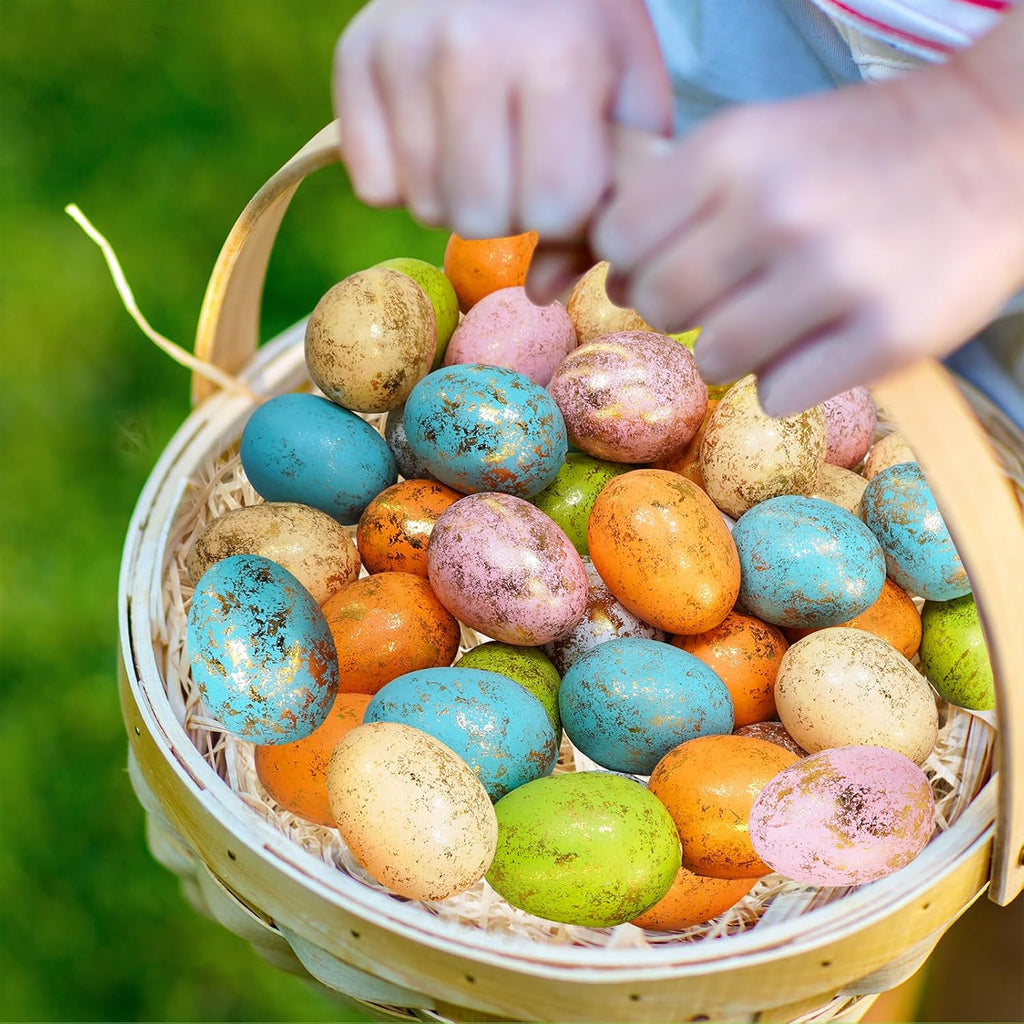 Winlyn 60 Pcs 6 Colors Foam Easter Eggs Pastel Easter Eggs Decorations Gold Leaf Easter Eggs Small Decorative Gold Speckled Eggs for Easter Basket Fillers Table Setting Spring Party Party Favors