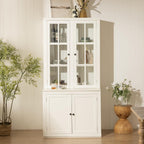 Virubi 75'' Tall China Hutch Cabinet with Glass Doors, Kitchen Pantry Storage with Adjustable Shelves, Coffee Bar Hutch for Kitchen Living Room Bar, White