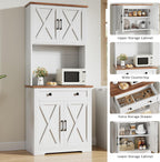 IDEALHOUSE 71" Pantry Cabinet with Charging Station, Tall Kitchen Pantry Storage Cabinet with Microwave Stand, Large Farmhouse Kitchen Hutch with Cabinet Doors & Drawer for Living Room, Dining Room