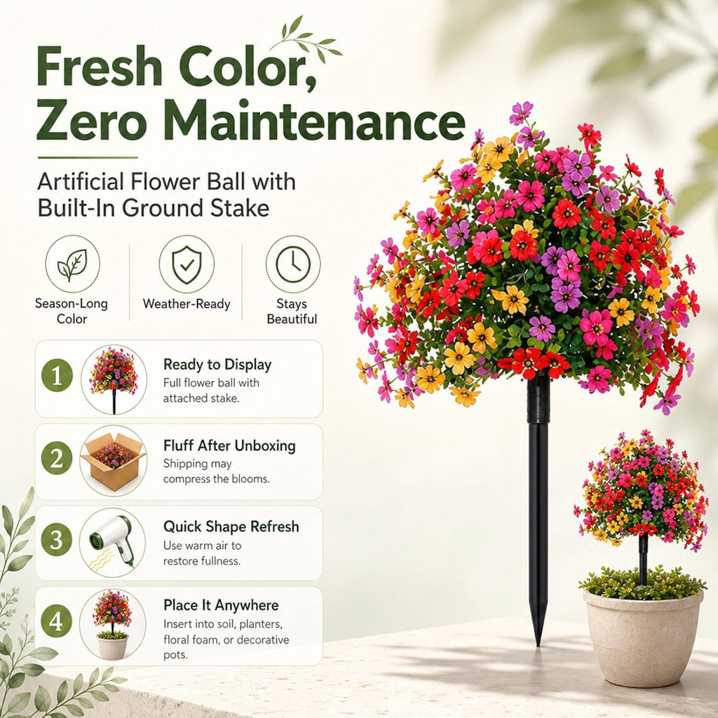 Artificial Petunias with Ground Stake, 18 Inch Artificial Flowers for Outdoors Stick in Ground, Lifelike Faux Flowers for Garden, Yard, Planter, Porch, Indoor Outdoor Home Decor (8 PCS)