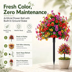 Artificial Petunias with Ground Stake, 18 Inch Artificial Flowers for Outdoors Stick in Ground, Lifelike Faux Flowers for Garden, Yard, Planter, Porch, Indoor Outdoor Home Decor (8 PCS)