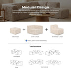 Furniture of America Havyn Modern Faux Fur 1-Seater Square Modular Foam Ottoman, Compressed Couch in a Box, No Assembly Required, for Living Room and Office, Sand