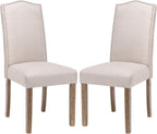 Upholstered Dining Chair Modern Stylish Parsons Kitchen Diner High Back with Silver Nailhead Trim & Wood Legs, Set of 2