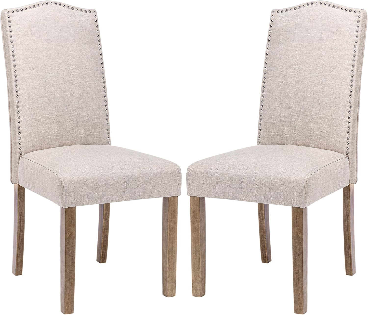 Upholstered Dining Chair Modern Stylish Parsons Kitchen Diner High Back with Silver Nailhead Trim & Wood Legs, Set of 2
