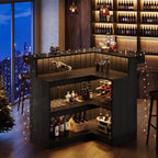 Tribesigns L-Shaped Home Bar Unit, 4-Tier Corner Liquor Bar Table with Storage Shelves and Wine Glasses Holder, Industrial Wine Cabinet Reception Desk for Home Pub (1, Black)