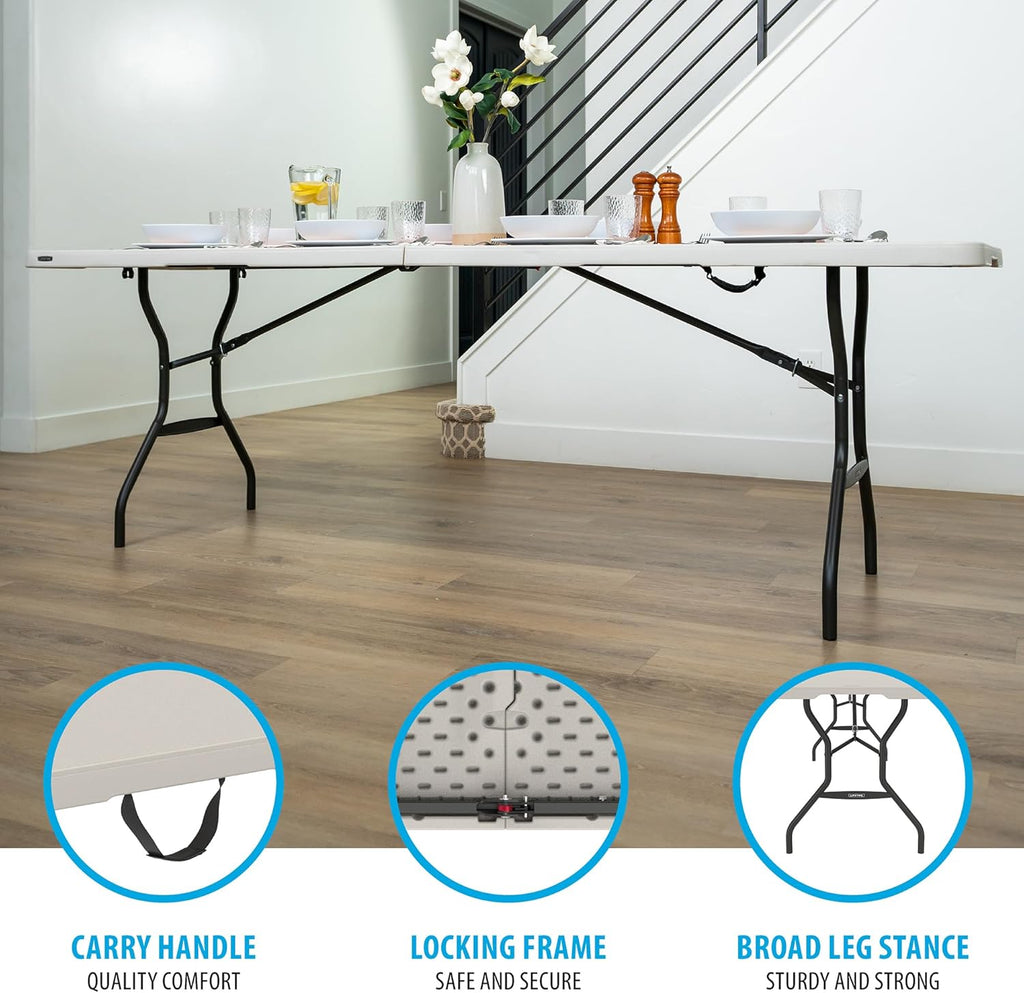 LIFETIME 8-Foot Fold-in-Half Table, Light Commercial, Durable, Portable, Seats 8, Almond