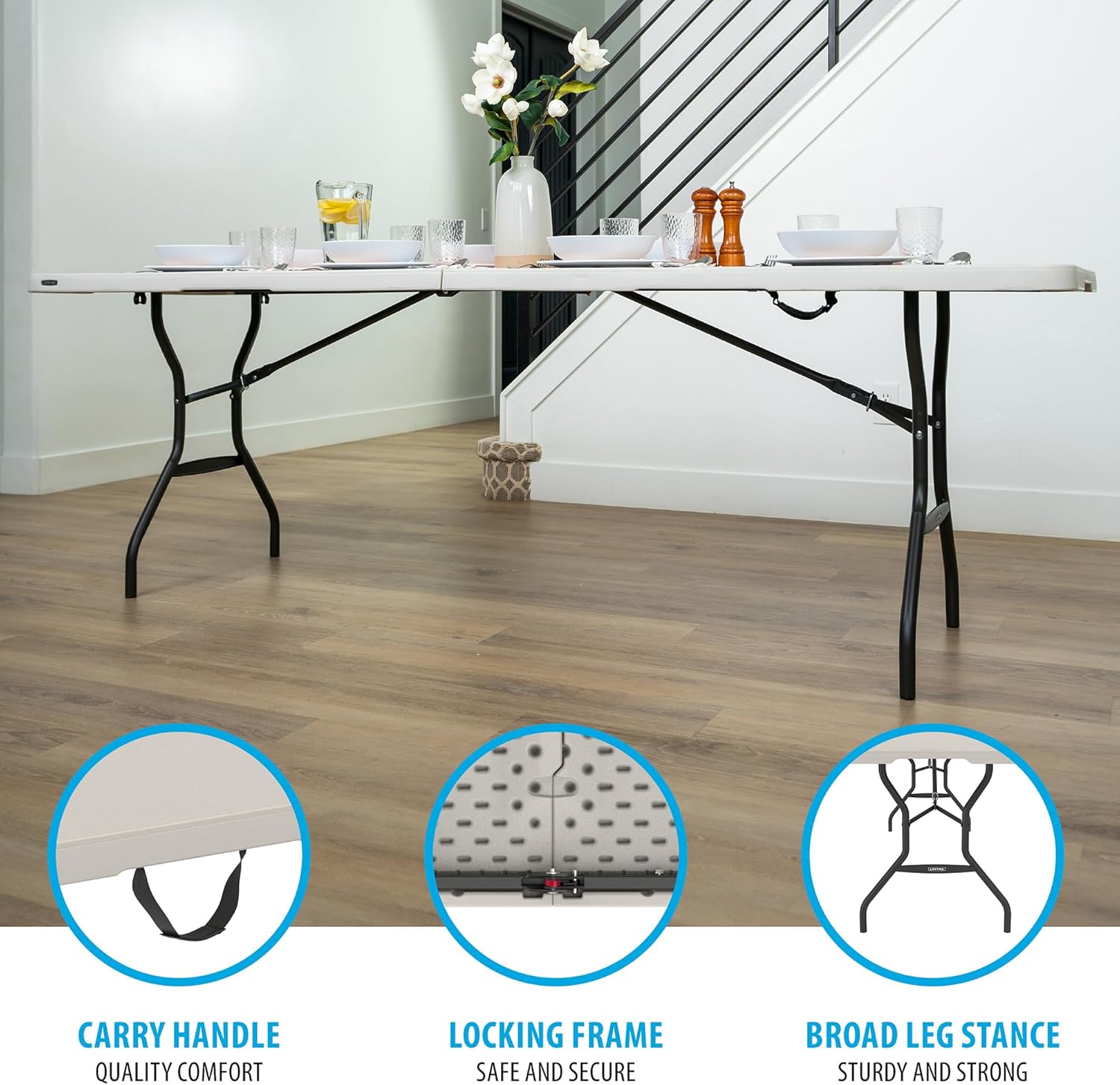 LIFETIME 8-Foot Fold-in-Half Table, Light Commercial, Durable, Portable, Seats 8, Almond