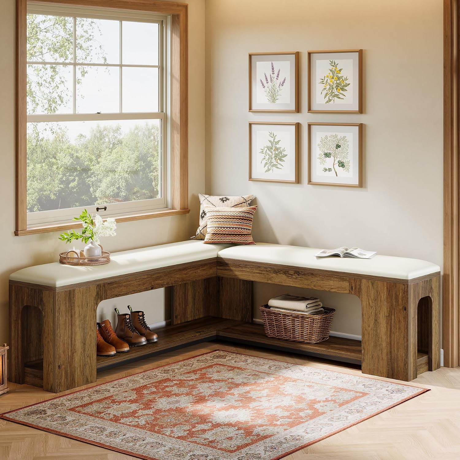 Tribesigns L Shaped Corner Bench, 47.24" Farmhouse Breakfast Nook Bench with Removable Seat Cushion, Corner Bench for Kitchen, Dining Room, Living Room