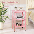 VECELO End Table, 24" Tall Living Room Side Tables, X-Design Reinforced Bedside Table, Nightstands with 3-Tier Storage Shelves for Small Spaces, Office, Bathroom, Bedroom, Pink, 1 Pack