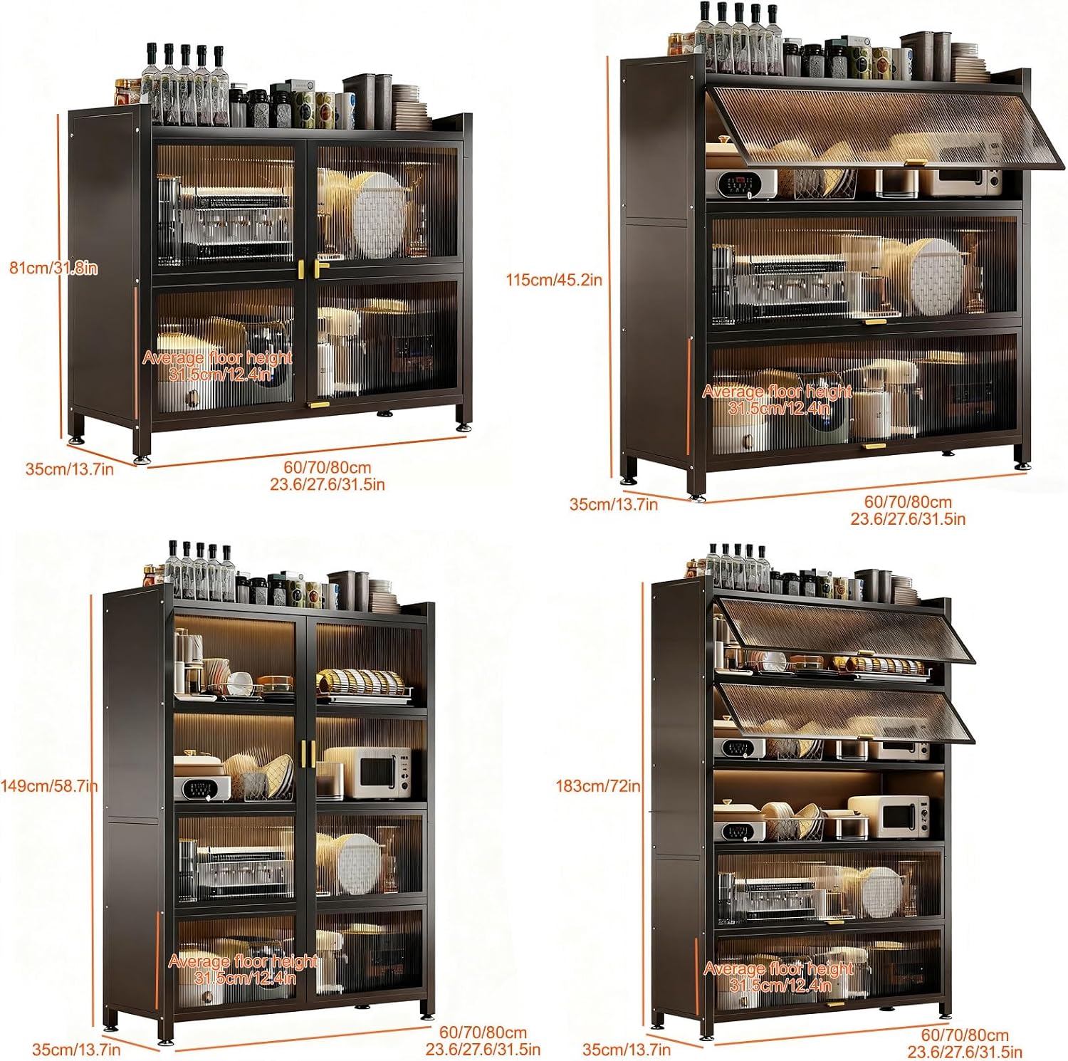 Storage Cabinet, Farmhouse Pantry Storage Cabinet with Sliding Barn Doors, Coffee Bar Workstation, Cupboard for Dining Room Living Room Furniture(Black,60 * 81cm/23.6 * 31.8in)