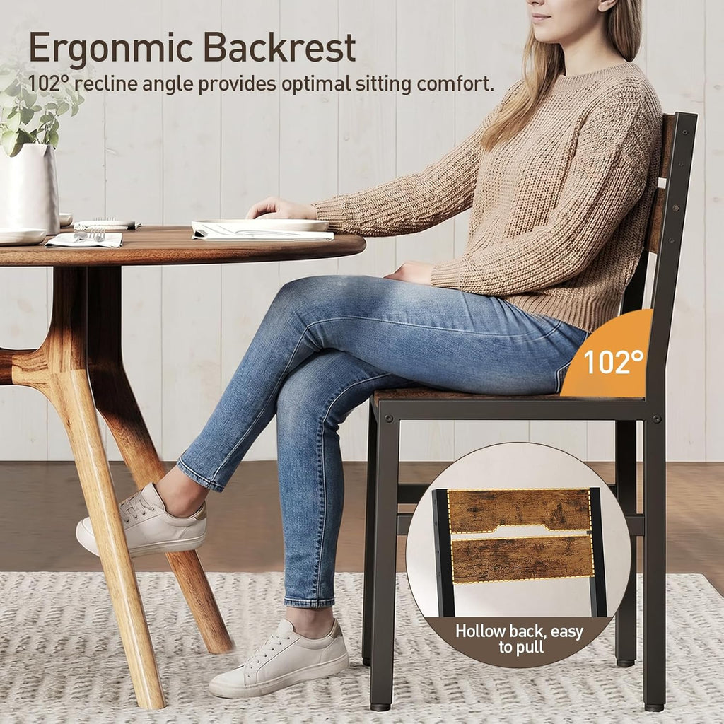 RALGEND Dining Chairs Set of 4, Rustic Wooden Kitchen Chairs with Backrests and Metal Frame, Modern Farmhouse Dinner Chairs for Kitchen, Easy Assembly, Living Room, Dining Room, Rustic Brown and Black