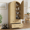 72" Arched Wooden Freestanding Kitchen Pantry Cabinet with Doors Drawers Adjustable Shelves Farmhouse Storage Cupboard for Dining Living Room