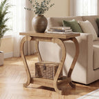 Tribesigns Narrow End Table with Storage, 2-Tier Wooden Side Table for Small Spaces, Slim Nightstand Bedside Table for Living Room & Bedroom, Rustic Brown, 23.6 Inch (1, Brown)