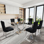 Rectangle Glass Dining Table for 4-6, 62" with Tempered Glass Table Top and Crossed Stainless Steel Base, Modern Kitchen Table for Home, Kitchen, Dining Room, Silver