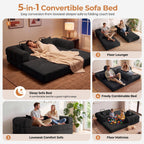 79'' Convertible Sofa Bed, 5-in-1 Folding Boneless Couch, Pull Out Floor Sleeper, Modular Lounge Sofa for Living Room Bedroom, Multi-Function Foldable Sofa (Black)