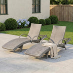 Wicker Outdoor Chaise Lounge Chairs Set of 2, Patio Rattan Reclining Chairs with Pull-Out Side Table, 4-Level Adjustable Backrest, Waterproof Tanning Chairs for Poolside, Beach & Backyard Use, Gray