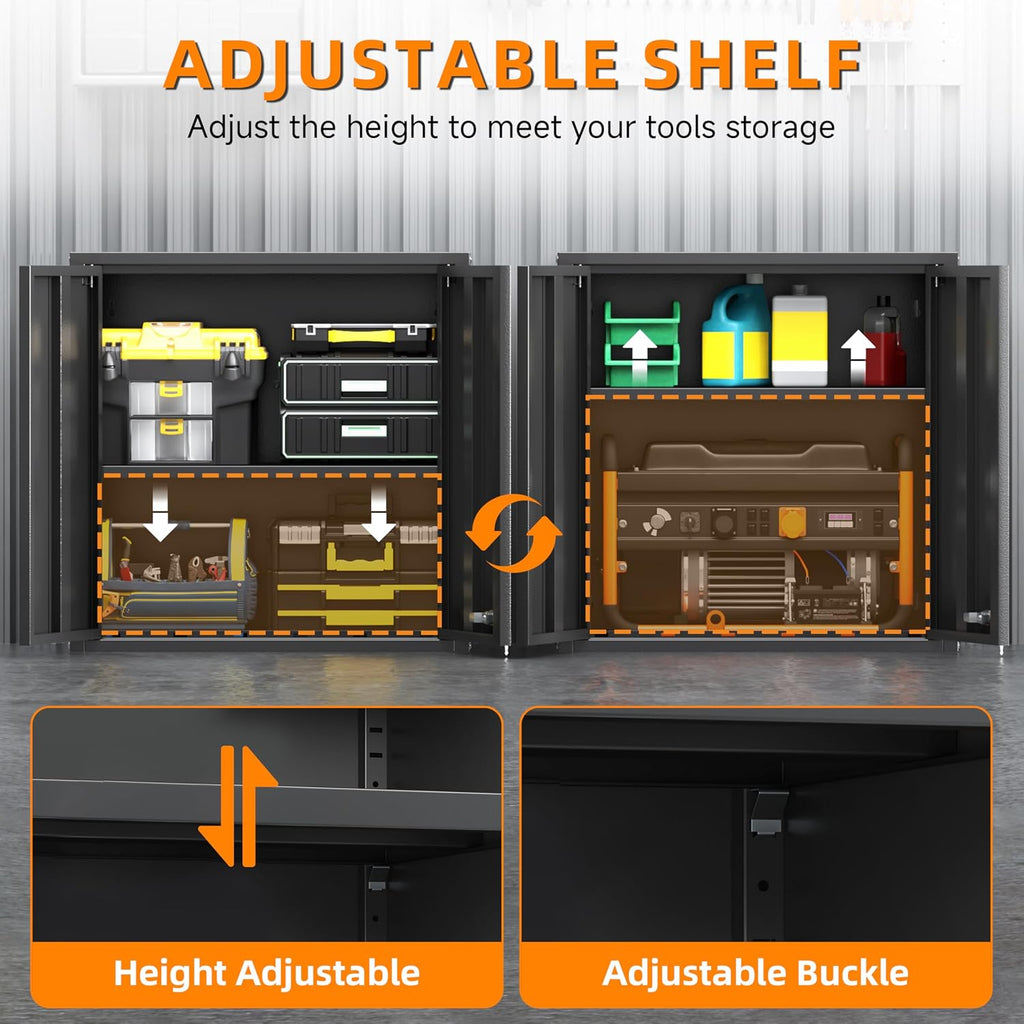 Garage Wall Cabinet, Metal Wall Cabinet with 2 Doors | 26'' Black Wall Mounted Floating Tool Cabinets for Home Office, Warehouse, Kitchen, Bathroom, Utility Room