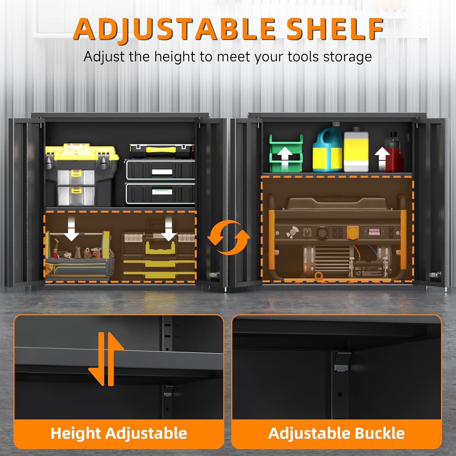 Garage Wall Cabinet, Metal Wall Cabinet with 2 Doors | 26'' Black Wall Mounted Floating Tool Cabinets for Home Office, Warehouse, Kitchen, Bathroom, Utility Room