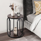 BECHAEO Small Side Table 19.7", 2-Tier Round Bedside Table with Storage, Wood Industrial Design End Tables for Living Room, Bedroom, Office, Bathroom, Dark Coffee