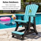 DutchCrafters Slat Fan Back Poly Balcony Adirondack Glider with Footrest Outdoor Patio Chair (Black & Blue)
