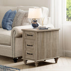 WAMPAT 2 Pack End Tables with Charging Station, Farmhouse Side Table with Drawer & Storage Cabinet, Gray Nightstands with Power Outlets & USB Ports for Living Room, Bedroom