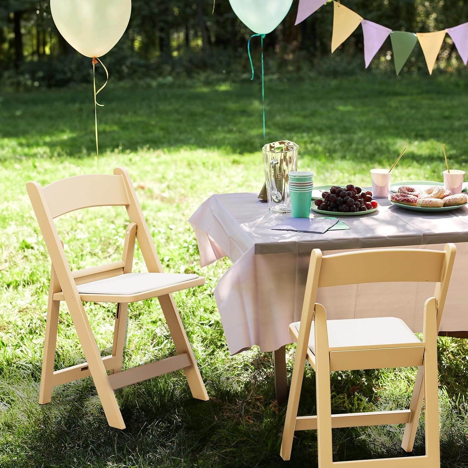 VINGLI Resin Folding Chairs with Cushion, Foldable Plastic Chair with Comfortable Padded Seats, Perfect for Event Party Indoor Outdoor, Natural, 8 PC