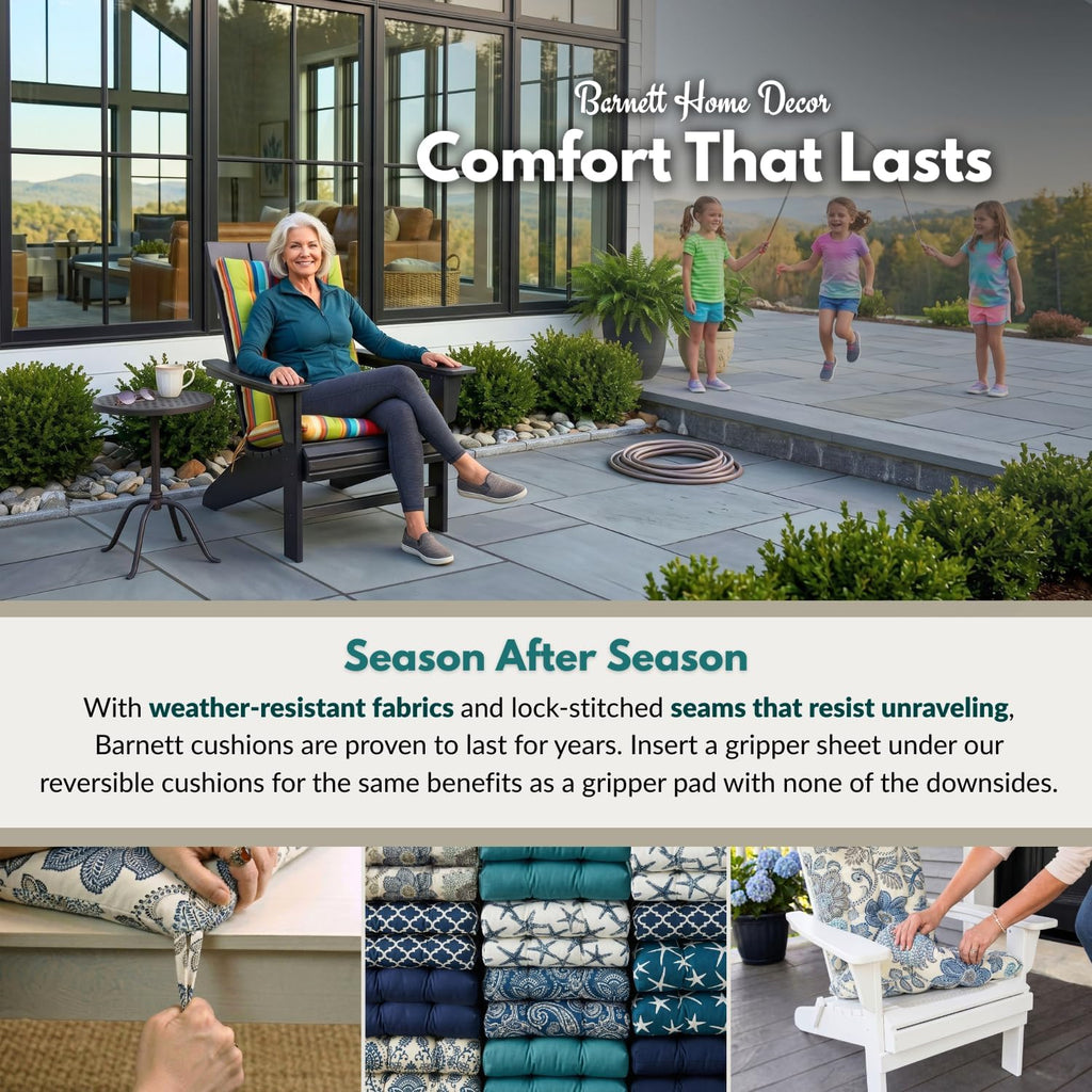 Barnett Home Decor Indoor Outdoor Dining Chair Cushions - 16.5 x 18 Patio Chair Cushions - Fade Resistant, Weather Resistant, Made in USA - Latex Foam Fill Pad - Boutique Blue (Pack of 4) Coastal