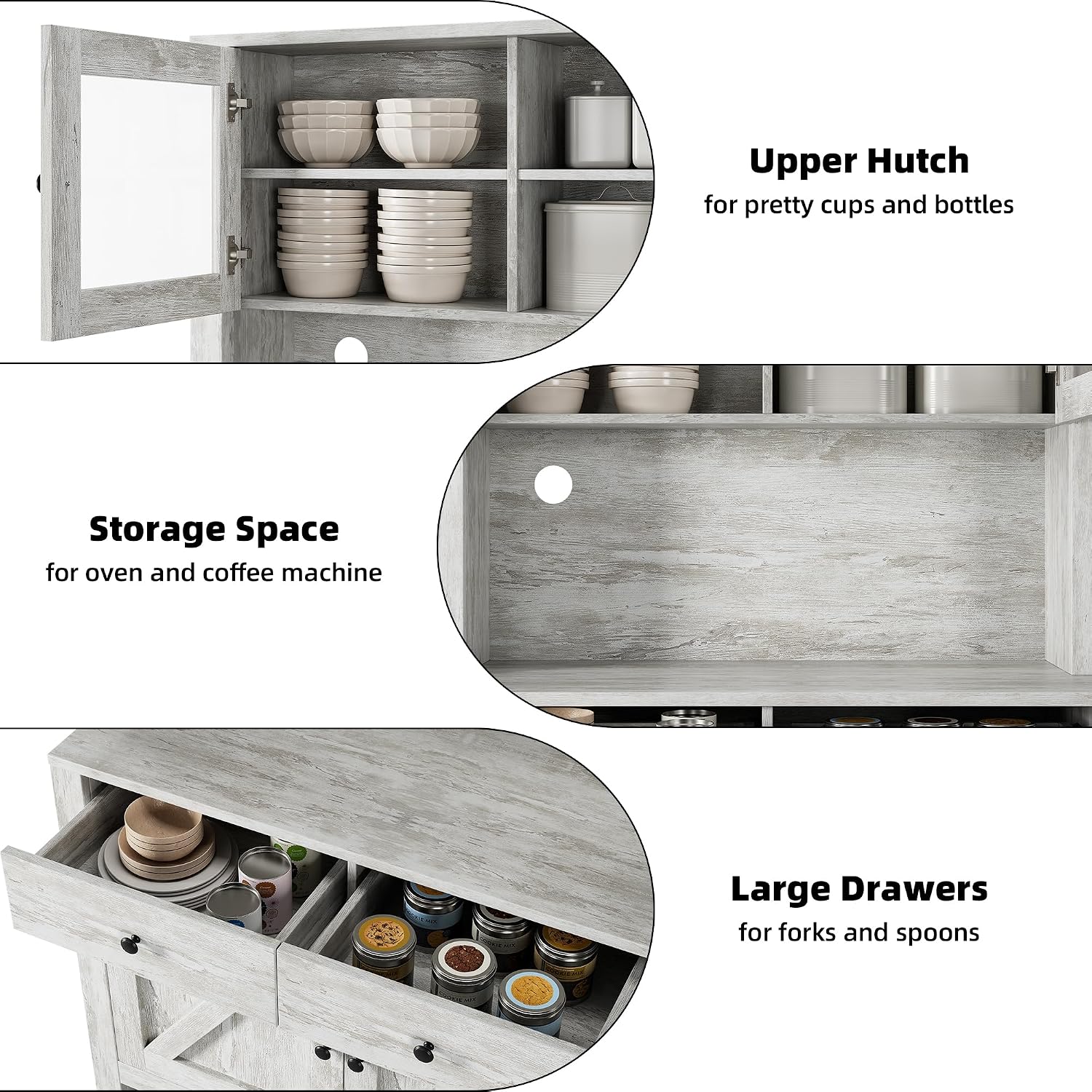 Contemporary Kitchen Pantry Cabinet – Freestanding Hutch Buffet Cupboard with Adjustable Shelves, Tall Organizer for Dining Room or Home – Grey