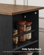CHOEZON Kitchen Island Cart with Storage, Bar Cart with Charging Station, Kitchen Island on Wheels, Rolling Mobile Table with Cabinet, 3 AC Outlets, Black and Walnut MZD04UBL