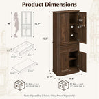 72.2" Tall Kitchen Pantry Cabinet with Doors, Farmhouse Storage Cabinet with Charging Station & LED Light, Drawer, Adjustable Shelves and Pull-Out Shelves, Walnut Wood Pantry Cupboard for Dining Room