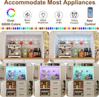 DreamDashio Pantry Cabinet with Adjustable Shelves and 3 Drawers, Tall Kitchen Pantry Storage Cabinet with LED Light & Charging Station, Kitchen Hutch with Microwave Shelf & 6 Hooks for Dining Room