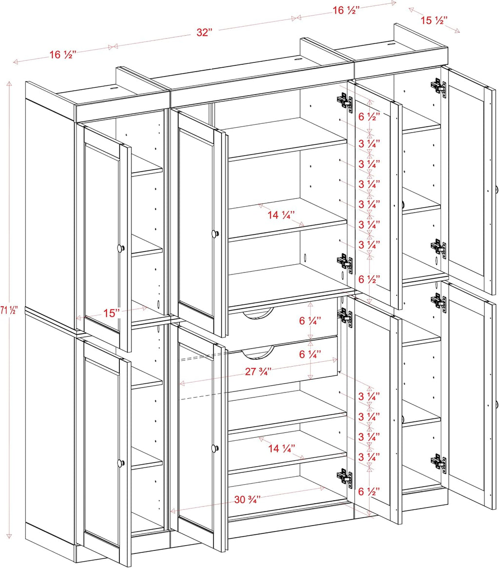 Palace Imports Solid Wood Pantry Cabinet – 71.5" Tall, 65" W - Wooden Storage Cabinet w/ 8 Shaker Doors, 2 Drawers & 12 Adjustable Shelves for Kitchen – Green, 100% Eco-Friendly Wood, Made in Brazil