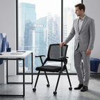 Folding Office Chair with Wheels – Mesh Back Conference Room Chair, Space-Saving Stackable & Foldable Chair for Guest, Reception Meeting, Classroom Training Seminar (with Wheel, 6pack)
