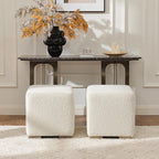 KINWELL 18.5" Wide Modern Square Boucle Upholstered Ottoman with Solid Wood Legs Set of 2, Cube Ottoman Multi-Functional Sofa Footrest, Extra Seating for Living Room, Bedroom, Fully Assembled (White)