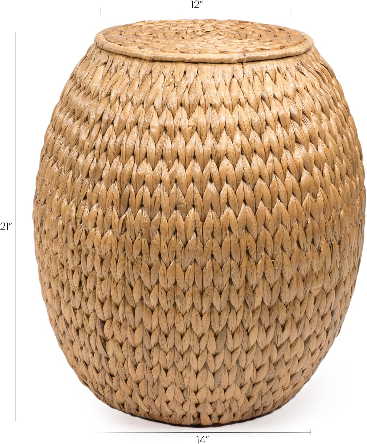 Eyely SSL1000A Noel 17" Bohemian Handwoven Hyacinth Barrel Wicker Storage Basket with Lid Side Table, Accent Table for Bathroom, Bedroom, Living Room, Natural
