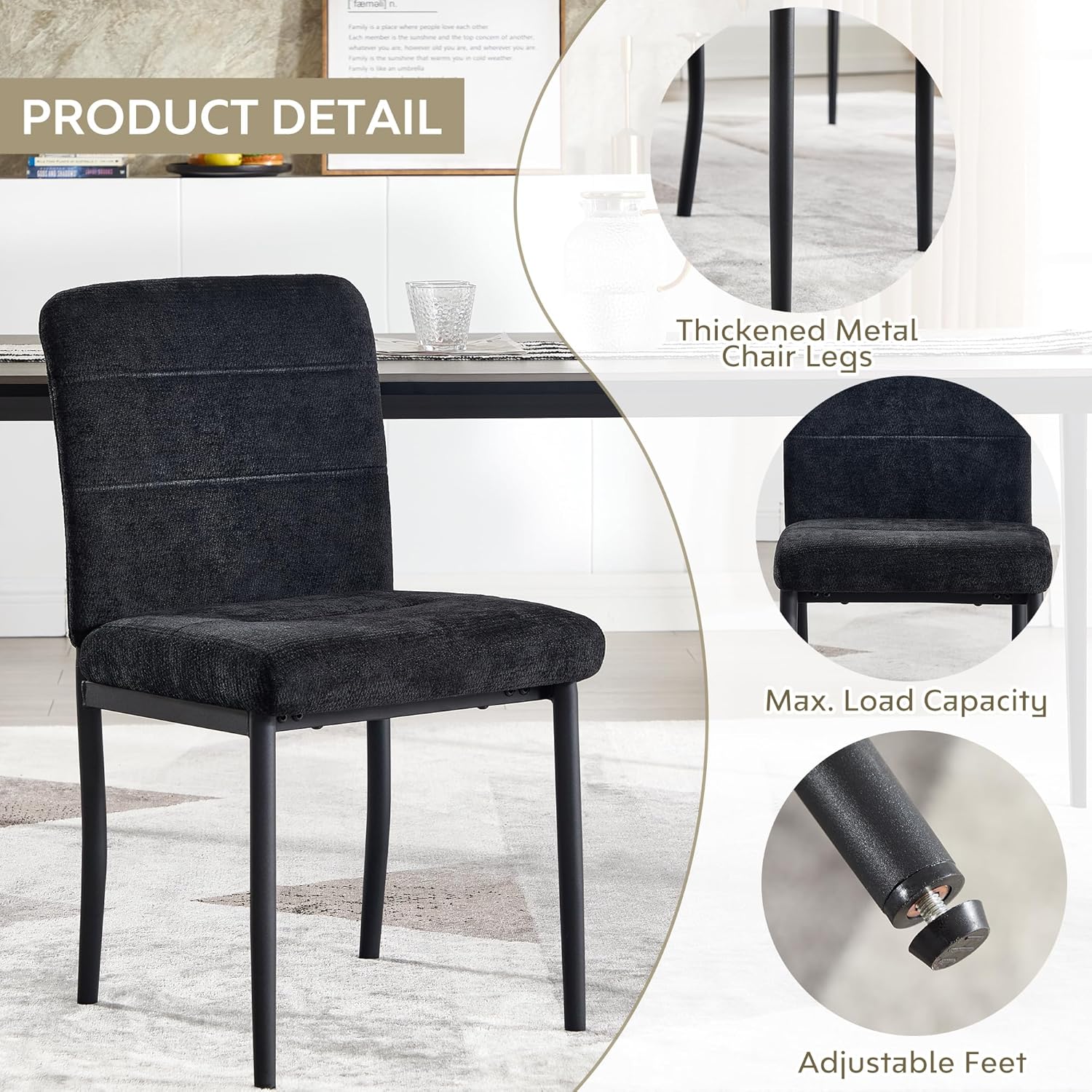 Dining Chairs Set of 4, Modern Upholstered Fabric Parsons Dining Room Chairs, Armless Kitchen Chairs with Metal Legs and Padded Seat for Living Room, Bedroom, Kitchen