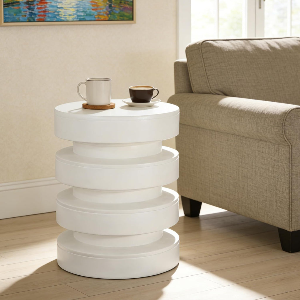 Merax MGO Round Side Table for Indoor Outdoor, Modern Sofa End Table, Small Coffee Tables for Living Room, Bedroom, Night Stand Bedside Table, No Assembly Required, White