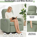 Swivel Rocker Recliner, Oversized Manual Boucle Nursery Glider Rocking Recliner Chair with Removable Cushion, Upholstered Teddy Swivel Reclining Chair for Nursery Living Room Bedroom, Green