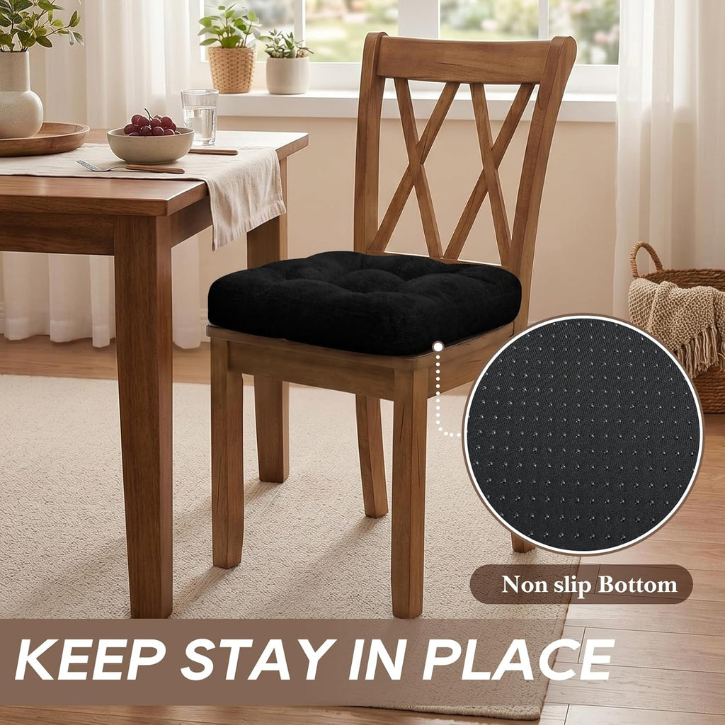 Basic Beyond Chair Cushions for Dining Chairs, Non-Slip Chair Pads, Thick Seat Cushions for Dining Room Chairs, Kitchen Chair Cushions Set of 4, 17" x 17" x 4", Black
