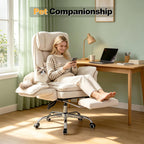 Office Chair with Flip Armrests & Foot Rest,Criss Cross Legged Home Office Desk Chair with Pet Seat,Ergonomic Reclining Computer Gaming Chair,High Back Executive Chair with Lumbar Pillow(White)