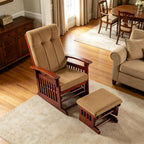 Rustic Glider Chair for Nursery with Ottoman, Resistant Rubber Wood Nursery Glider and Ottoman Sets for Relaxing, Rocking Chair for Living Room Bedroom (Brown)