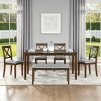 LUMISOL 6-Piece Solid Wood Dining Table Set, Wood Kitchen Table with 4 Chairs and Bench, Farmhouse Dining Table with Bench and Chairs Set for Kitchen, Living Room, Walnut Grey