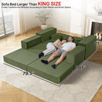 80" Sectional Couches for Living Room,Customizable Boneless Couch, Convertible Modular Sectional Sofa Bed, Plush Corduory Sleeper Sofa, Folding Futon L Shaped Couch No Assembly(Green)