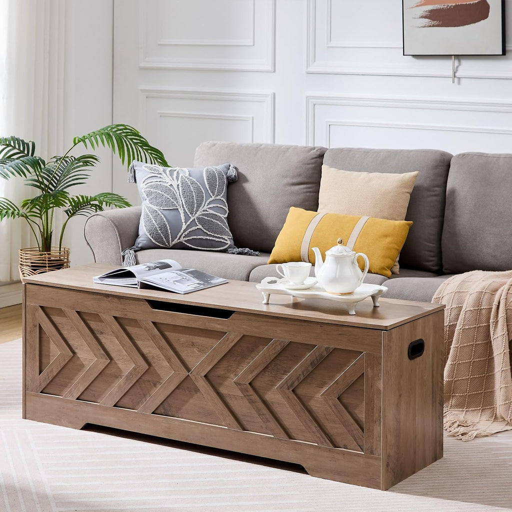 55.1” Storage Bench, Extra Large Entryway Bench with Storage,Storage Chest with 2 Safety Hinges,Blanket Storage,Shoe Storage Chest for Bedroom,Living Room,Easy Assembly. (Greige)